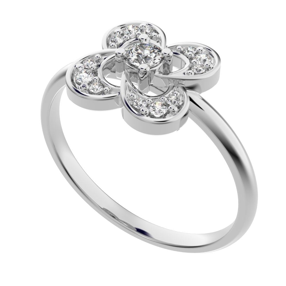 0.12 ct Round Cut Moissanite dainty Minimalist cluster halo infinity half moon light 14K / 18K Solid White Gold everyday ring