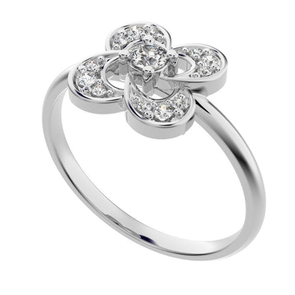 0.12 ct Round Cut Moissanite dainty Minimalist cluster halo infinity half moon light 14K / 18K Solid White Gold everyday ring