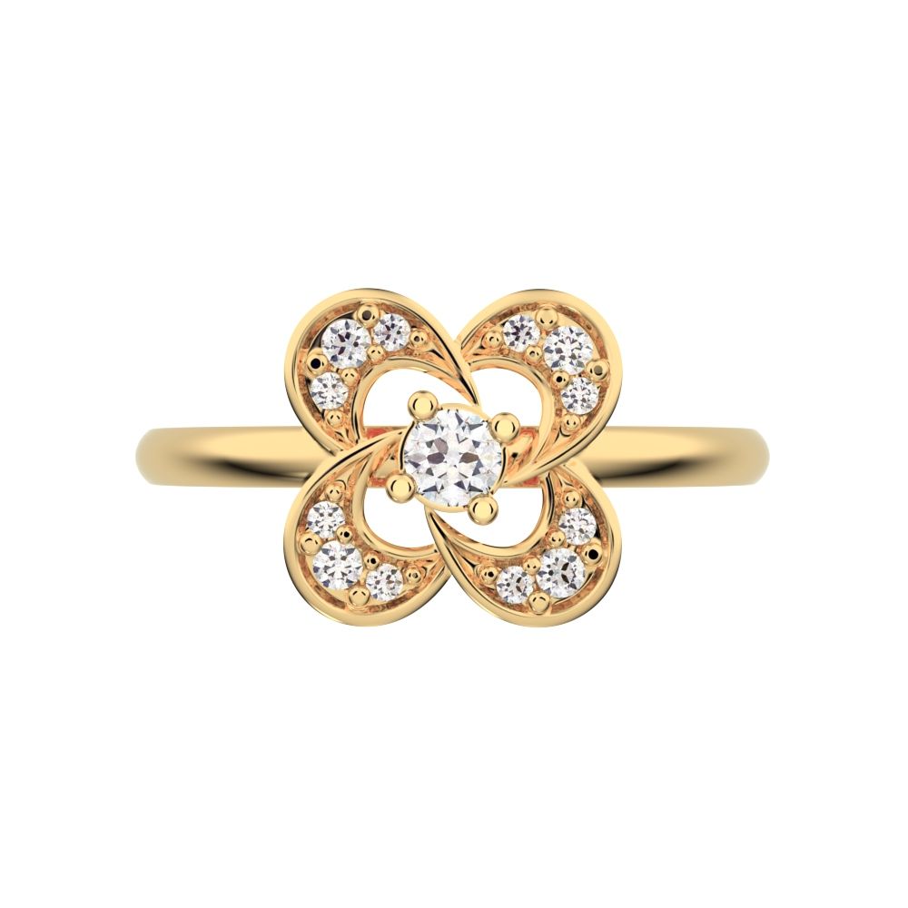 0.12 ct Round Cut Simulated Clear Diamond dainty Minimalist cluster halo infinity half moon light 14K / 18K Solid Yellow Gold everyday ring