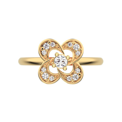 0.12 ct Round Cut Moissanite dainty Minimalist cluster halo infinity half moon light 14K / 18K Solid Yellow Gold everyday ring