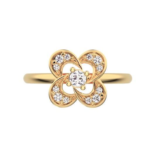 0.12 ct Round Cut Moissanite dainty Minimalist cluster halo infinity half moon light 14K / 18K Solid Yellow Gold everyday ring