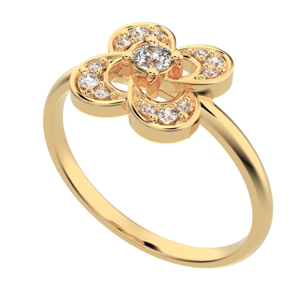 0.12 ct Round Cut Moissanite dainty Minimalist cluster halo infinity half moon light 14K / 18K Solid Yellow Gold everyday ring