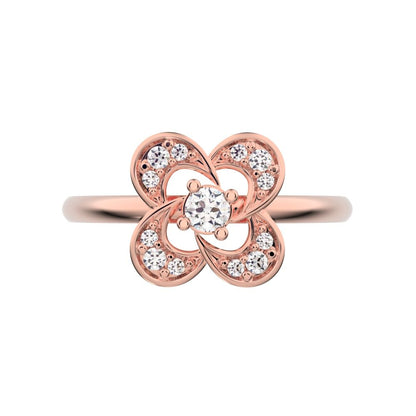 0.12 ct Round Cut Simulated Clear Diamond dainty Minimalist cluster halo infinity half moon light 14K / 18K Solid Rose Gold everyday ring