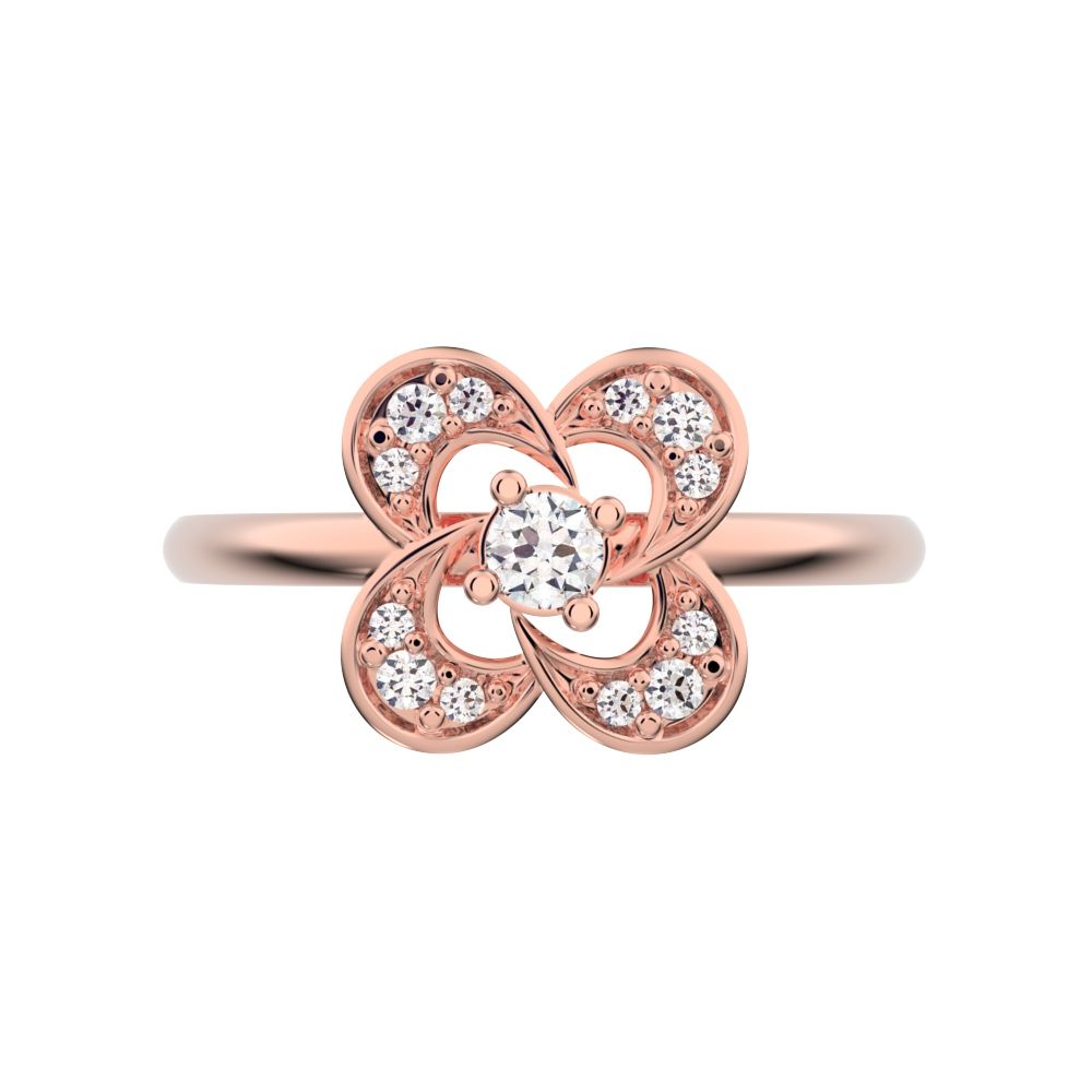 0.12 ct Round Cut Moissanite dainty Minimalist cluster halo infinity half moon light 14K / 18K Solid Rose Gold everyday ring
