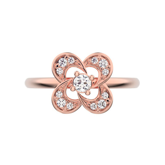 0.12 ct Round Cut Moissanite dainty Minimalist cluster halo infinity half moon light 14K / 18K Solid Rose Gold everyday ring