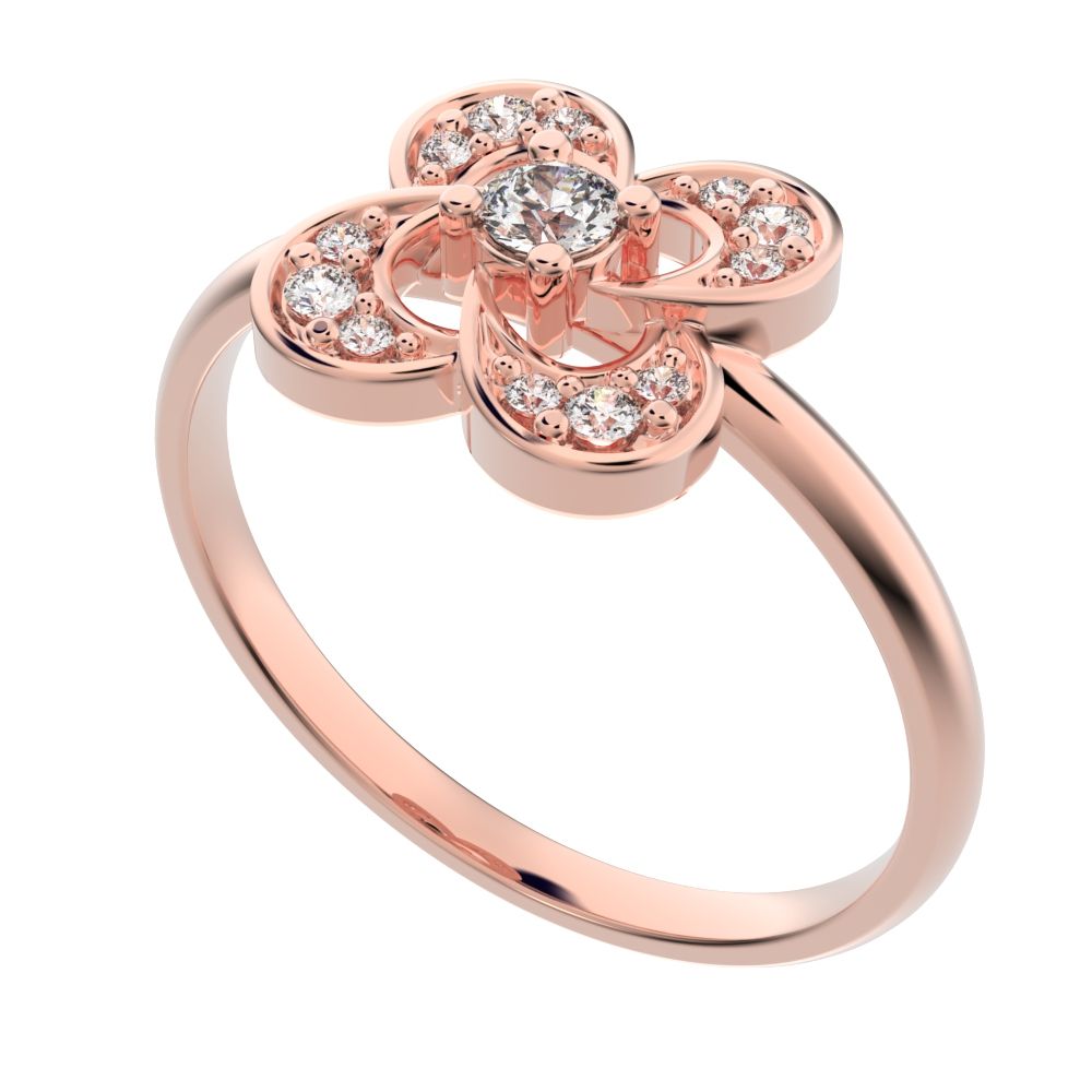 0.12 ct Round Cut Moissanite dainty Minimalist cluster halo infinity half moon light 14K / 18K Solid Rose Gold everyday ring