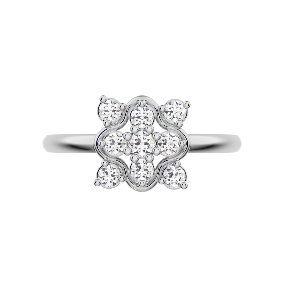 0.19 ct Round Cut Simulated Clear Diamond dainty Minimalist cluster halo clover leaf simple 14K / 18K Solid White Gold everyday ring