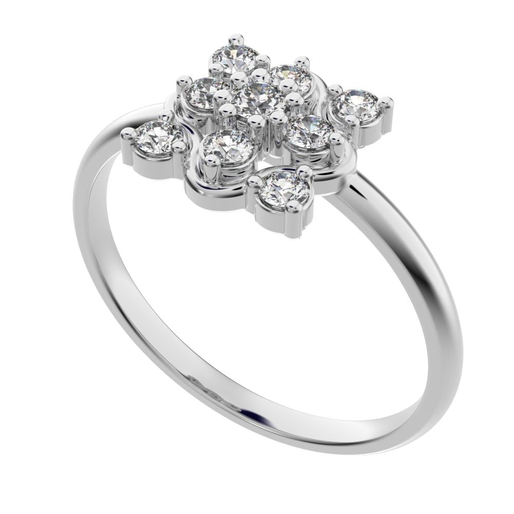 0.19 ct Round Cut Simulated Clear Diamond dainty Minimalist cluster halo clover leaf simple 14K / 18K Solid White Gold everyday ring
