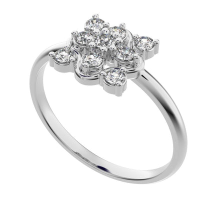 0.19 ct Round Cut Simulated Clear Diamond dainty Minimalist cluster halo clover leaf simple 14K / 18K Solid White Gold everyday ring