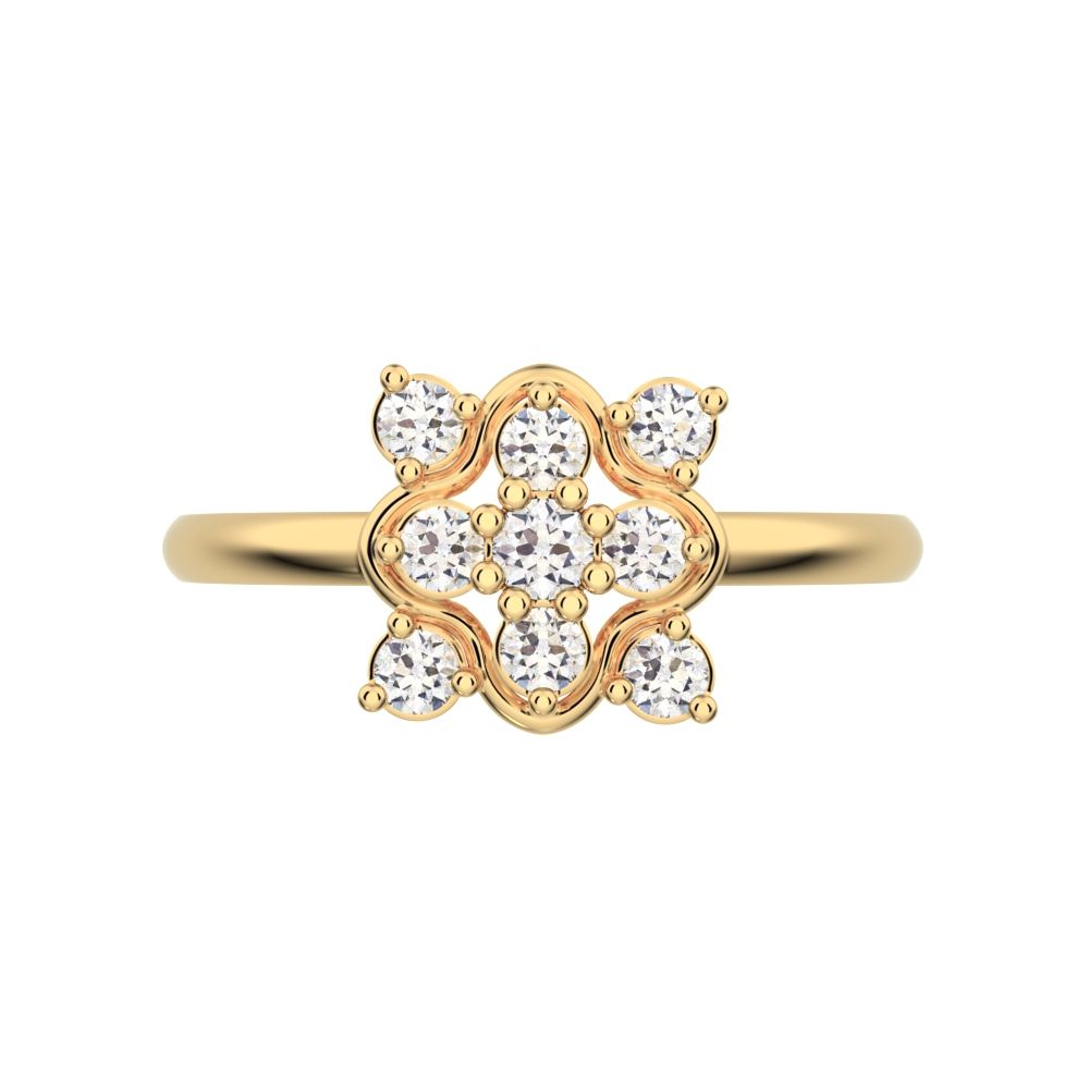0.19 ct Round Cut Simulated Clear Diamond dainty Minimalist cluster halo clover leaf simple 14K / 18K Solid Yellow Gold everyday ring