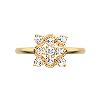 0.19 ct Round Cut Simulated Clear Diamond dainty Minimalist cluster halo clover leaf simple 14K / 18K Solid Yellow Gold everyday ring