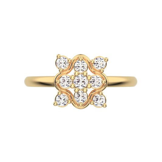 0.19 ct Round Cut Moissanite dainty Minimalist cluster halo clover leaf simple 14K / 18K Solid Yellow Gold everyday ring