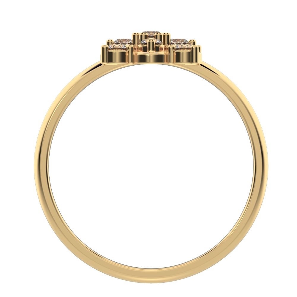 0.19 ct Round Cut Moissanite dainty Minimalist cluster halo clover leaf simple 14K / 18K Solid Yellow Gold everyday ring