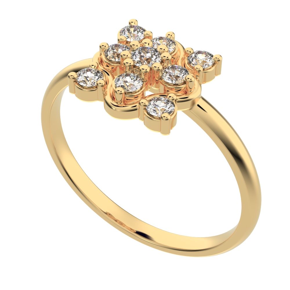 0.19 ct Round Cut Simulated Clear Diamond dainty Minimalist cluster halo clover leaf simple 14K / 18K Solid Yellow Gold everyday ring