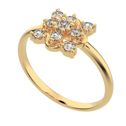 0.19 ct Round Cut Simulated Clear Diamond dainty Minimalist cluster halo clover leaf simple 14K / 18K Solid Yellow Gold everyday ring