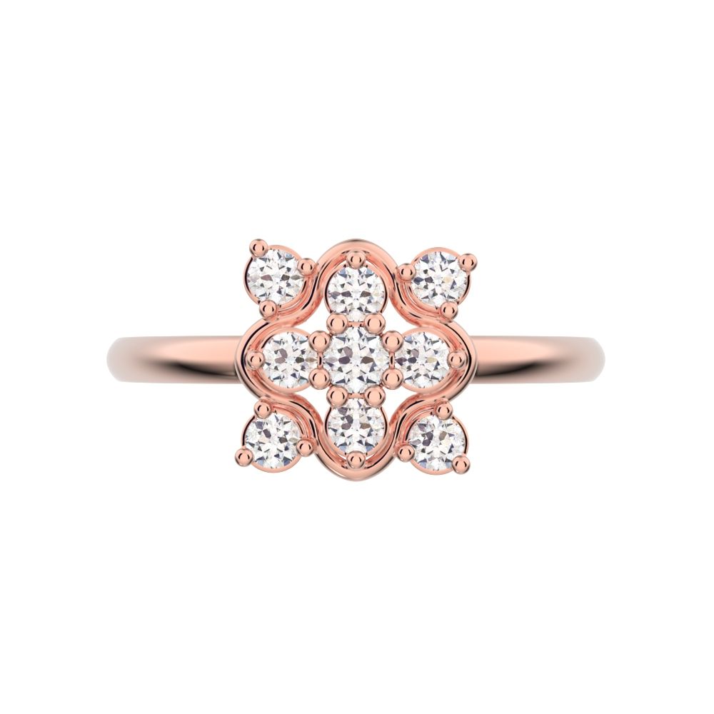 0.19 ct Round Cut Moissanite dainty Minimalist cluster halo clover leaf simple 14K / 18K Solid Rose Gold everyday ring