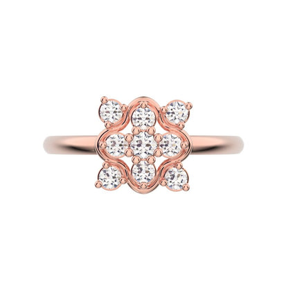 0.19 ct Round Cut Moissanite dainty Minimalist cluster halo clover leaf simple 14K / 18K Solid Rose Gold everyday ring