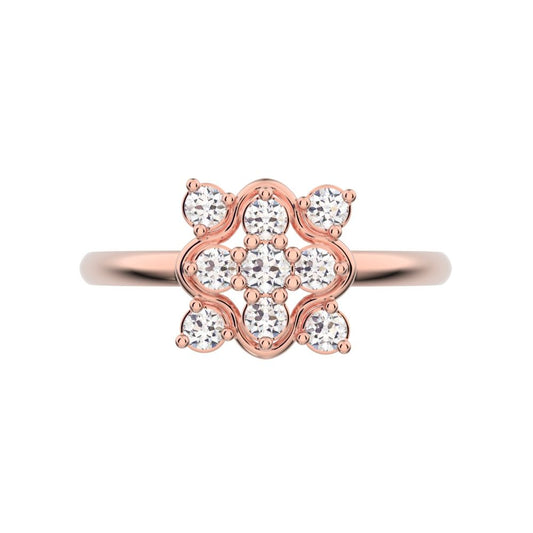 0.19 ct Round Cut Moissanite dainty Minimalist cluster halo clover leaf simple 14K / 18K Solid Rose Gold everyday ring