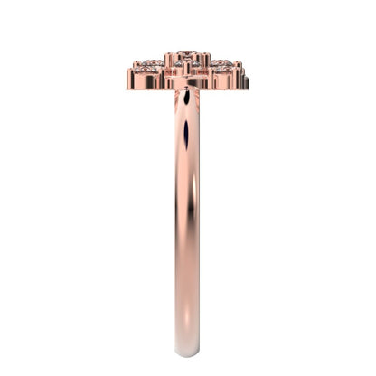 0.19 ct Round Cut Moissanite dainty Minimalist cluster halo clover leaf simple 14K / 18K Solid Rose Gold everyday ring