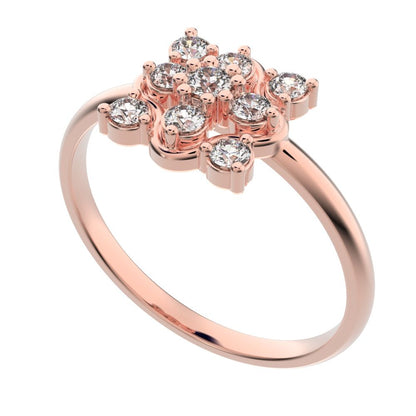 0.19 ct Round Cut Simulated Clear Diamond dainty Minimalist cluster halo clover leaf simple 14K / 18K Solid Rose Gold everyday ring