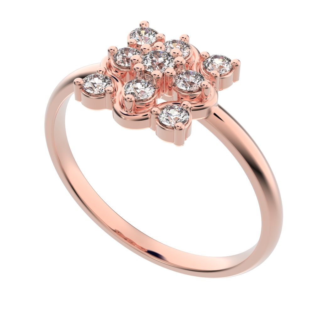 0.19 ct Round Cut Moissanite dainty Minimalist cluster halo clover leaf simple 14K / 18K Solid Rose Gold everyday ring