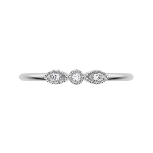 0.03 ct Round Cut Simulated Clear Diamond dainty 3 stone solitaire with accents stackable 14K / 18K Solid White Gold everyday wedding band