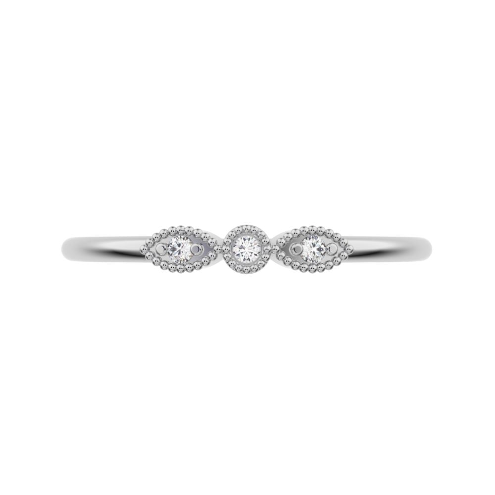 0.03Ct Round Cut Moissanite Minimalist light 3 stone solitaire with accents stackable 14K / 18K Solid White Gold everyday wedding band