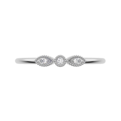 0.03Ct Round Cut Moissanite Minimalist light 3 stone solitaire with accents stackable 14K / 18K Solid White Gold everyday wedding band