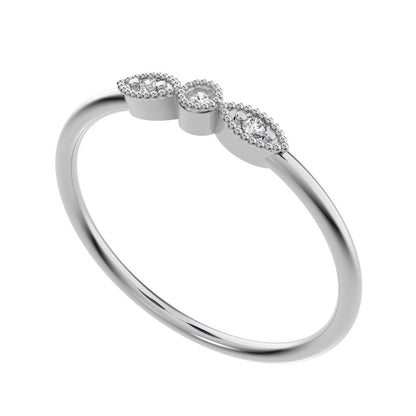 0.03Ct Round Cut Moissanite Minimalist light 3 stone solitaire with accents stackable 14K / 18K Solid White Gold everyday wedding band