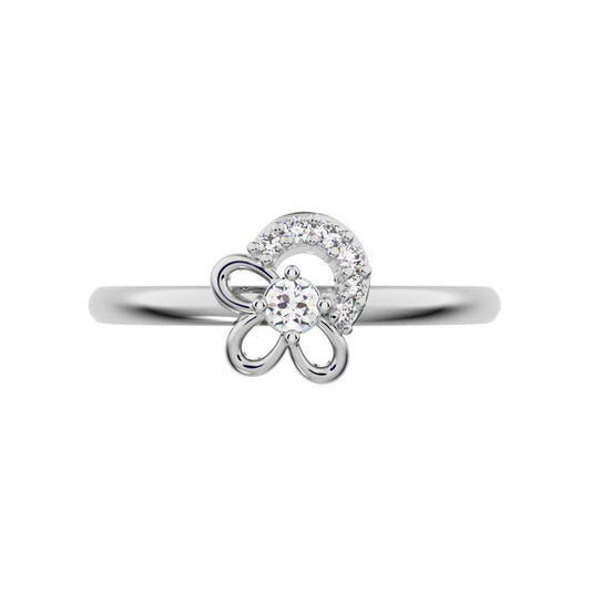 0.0675 ct Round Cut Moissanite dainty Minimalist Floral cluster halo half moon star 14K / 18K Solid White Gold everyday ring