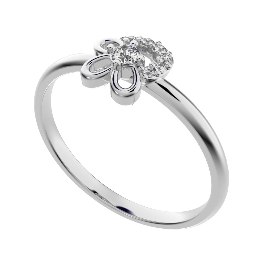 0.0675 ct Round Cut Simulated Clear Diamond dainty Minimalist Floral cluster halo half moon star 14K / 18K Solid White Gold everyday ring
