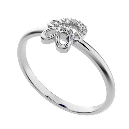 0.0675 ct Round Cut Simulated Clear Diamond dainty Minimalist Floral cluster halo half moon star 14K / 18K Solid White Gold everyday ring