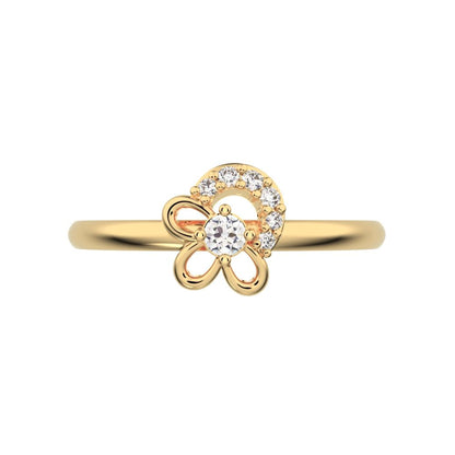 0.0675 ct Round Cut Simulated Clear Diamond dainty Minimalist Floral cluster halo half moon star 14K / 18K Solid Yellow Gold everyday ring