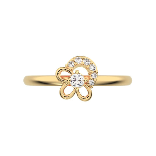 0.0675 ct Round Cut Simulated Clear Diamond dainty Minimalist Floral cluster halo half moon star 14K / 18K Solid Yellow Gold everyday ring