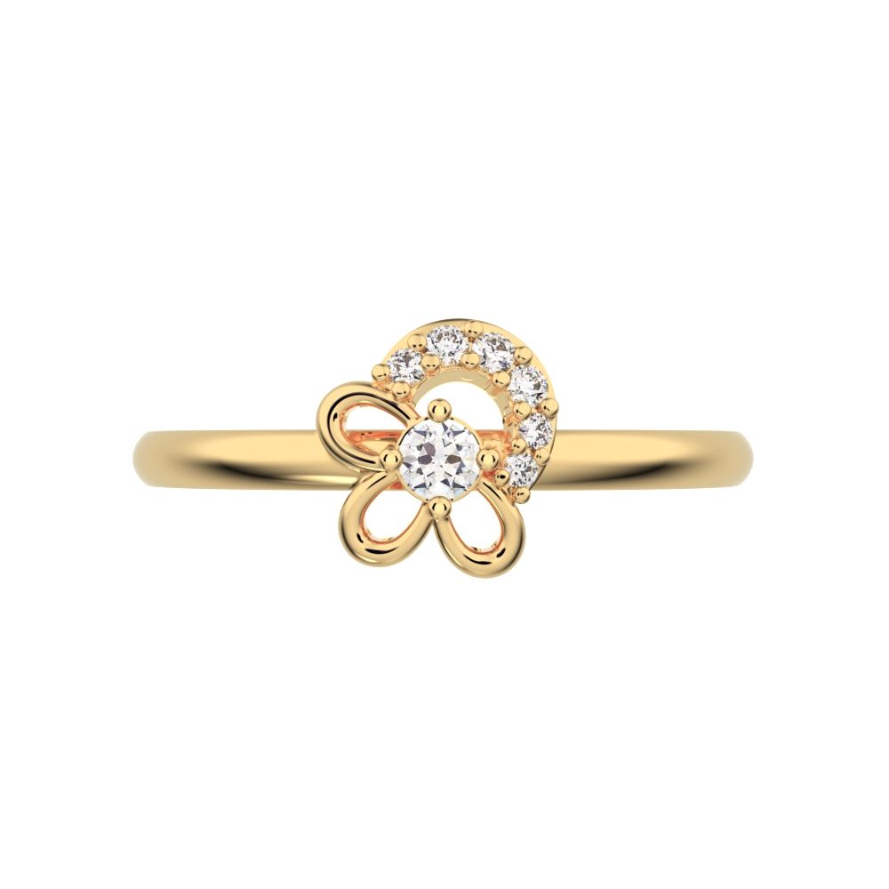 0.0675 ct Round Cut Moissanite dainty Minimalist Floral cluster halo half moon star 14K / 18K Solid Yellow Gold everyday ring