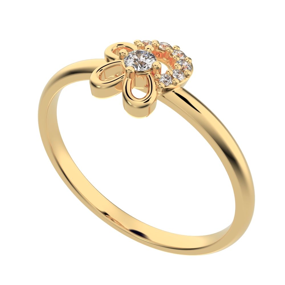 0.0675 ct Round Cut Simulated Clear Diamond dainty Minimalist Floral cluster halo half moon star 14K / 18K Solid Yellow Gold everyday ring