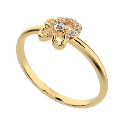 0.0675 ct Round Cut Simulated Clear Diamond dainty Minimalist Floral cluster halo half moon star 14K / 18K Solid Yellow Gold everyday ring