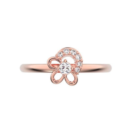 0.0675 ct Round Cut Moissanite dainty Minimalist Floral cluster halo half moon star 14K / 18K Solid Rose Gold everyday ring
