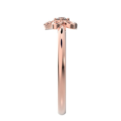 0.0675 ct Round Cut Moissanite dainty Minimalist Floral cluster halo half moon star 14K / 18K Solid Rose Gold everyday ring