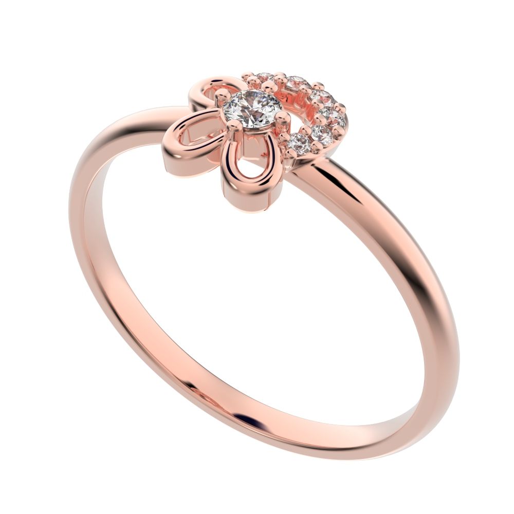 0.0675 ct Round Cut Simulated Clear Diamond dainty Minimalist Floral cluster halo half moon star 14K / 18K Solid Rose Gold everyday ring