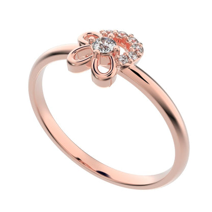 0.0675 ct Round Cut Moissanite dainty Minimalist Floral cluster halo half moon star 14K / 18K Solid Rose Gold everyday ring