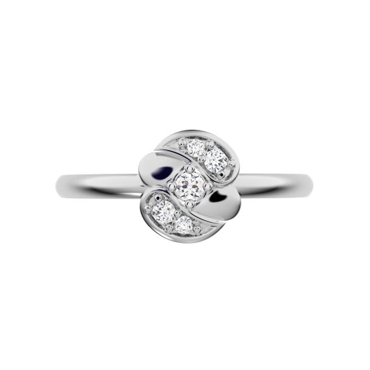 0.065 ct Round Cut Simulated Clear Diamond dainty Minimalist Intertwined petal halo cluster simple 14K / 18K Solid White Gold everyday ring