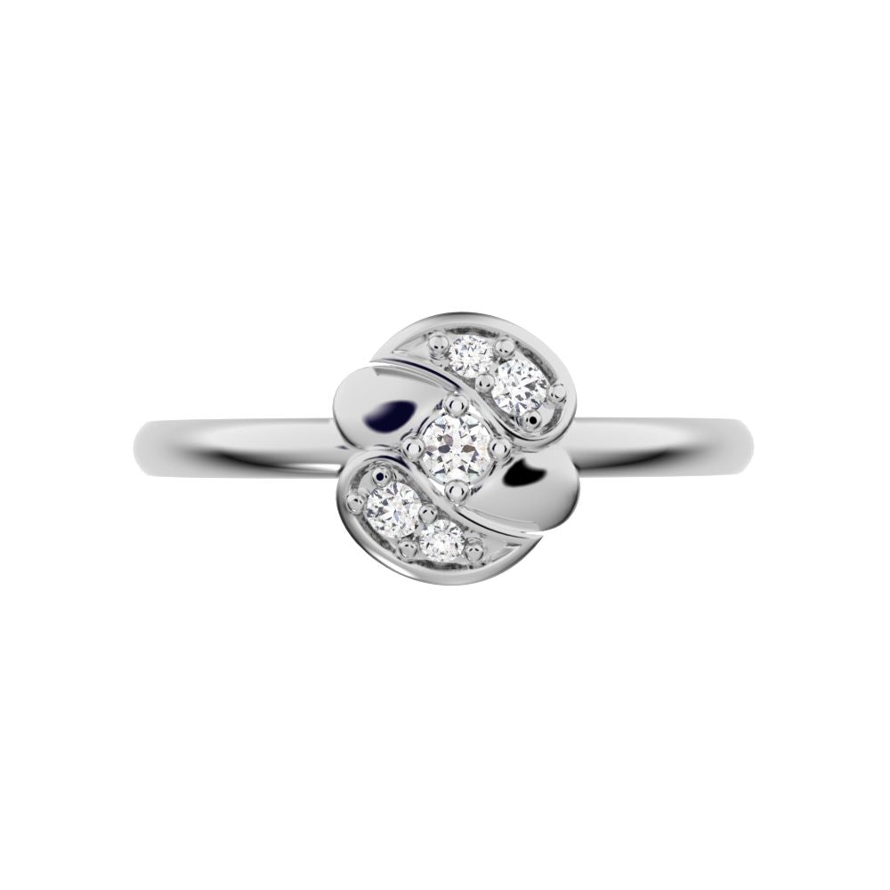 0.065 ct Round Cut Moissanite dainty Minimalist Intertwined petal halo cluster simple 14K / 18K Solid White Gold everyday ring