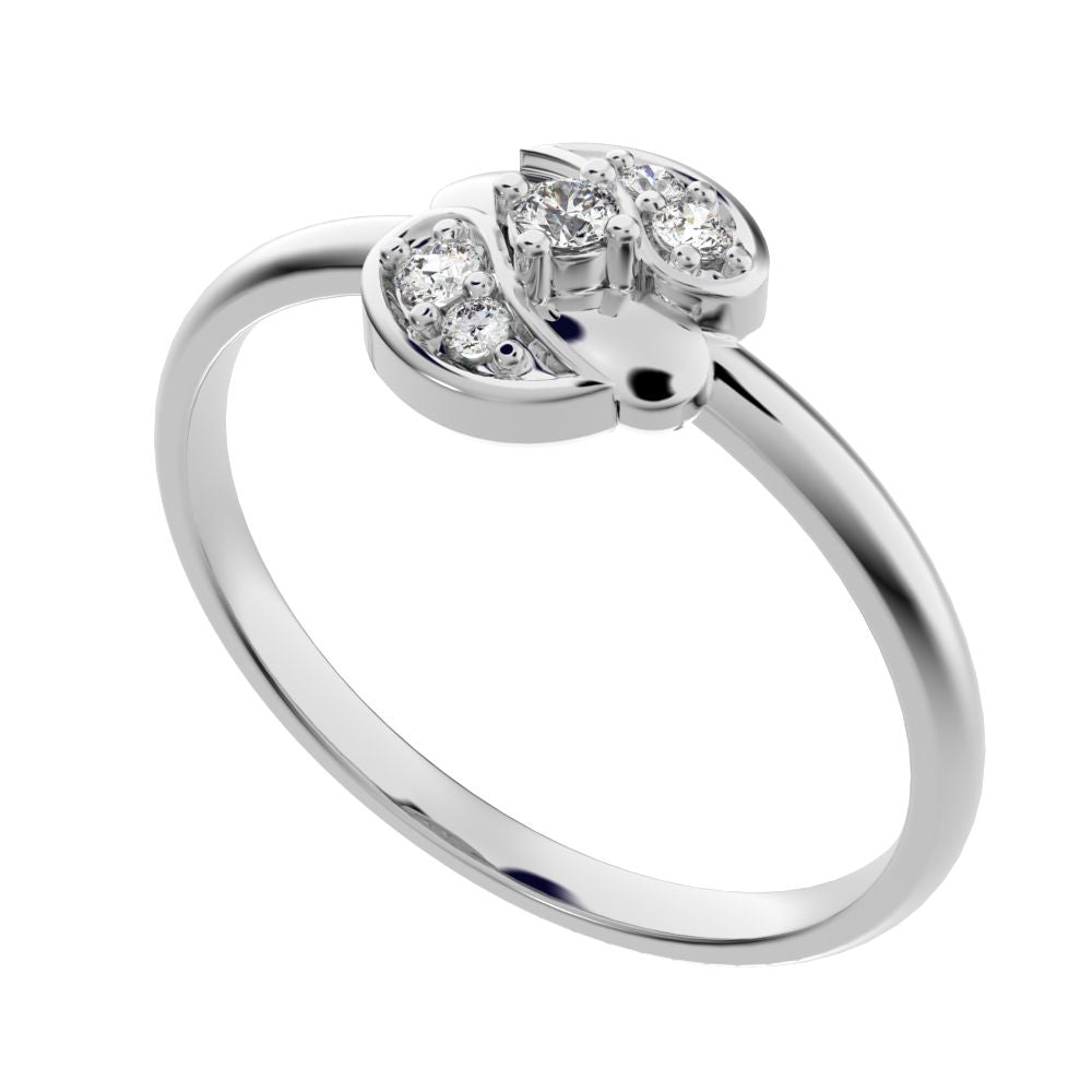0.065 ct Round Cut Simulated Clear Diamond dainty Minimalist Intertwined petal halo cluster simple 14K / 18K Solid White Gold everyday ring