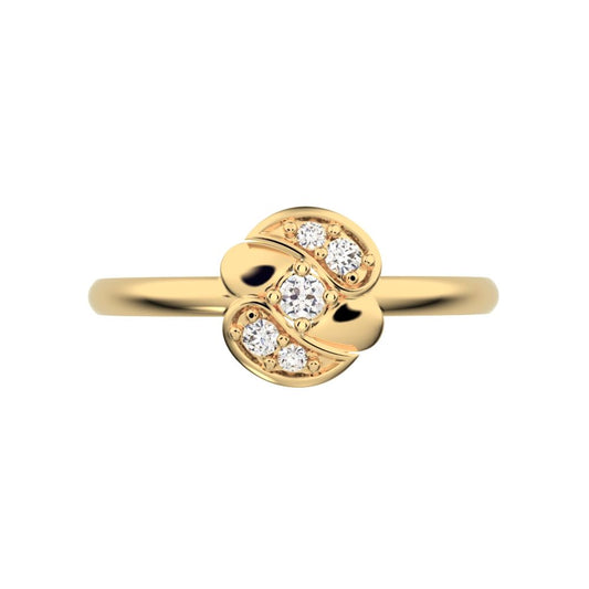 0.065 ct Round Cut Simulated Clear Diamond dainty Minimalist Intertwined petal halo simple 14K / 18K Solid Yellow Gold everyday ring