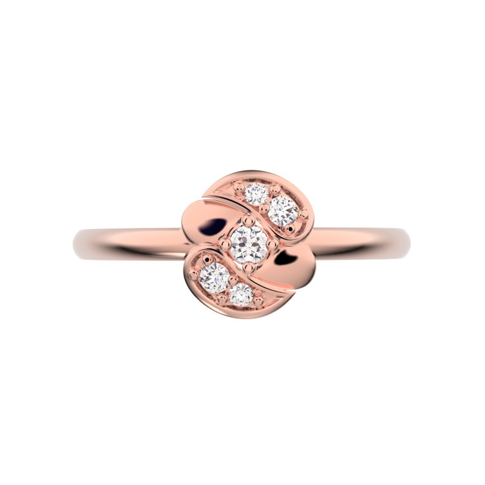0.065 ct Round Cut Simulated Clear Diamond dainty Minimalist Intertwined petal halo cluster simple 14K / 18K Solid Rose Gold everyday ring