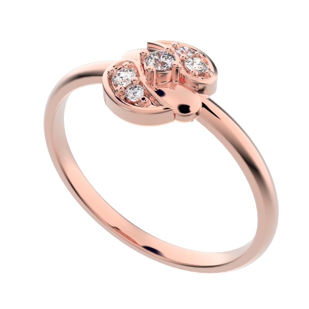 0.065 ct Round Cut Moissanite dainty Minimalist Intertwined petal halo cluster simple 14K / 18K Solid Rose Gold everyday ring