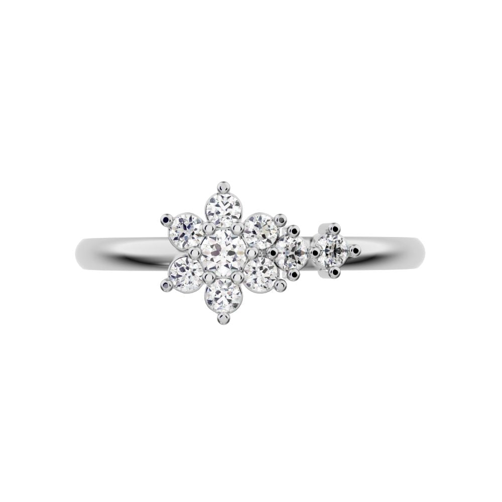 0.15 ct Round Cut Simulated Clear Diamond dainty Minimalist star halo cluster floral simple 14K / 18K Solid White Gold everyday ring