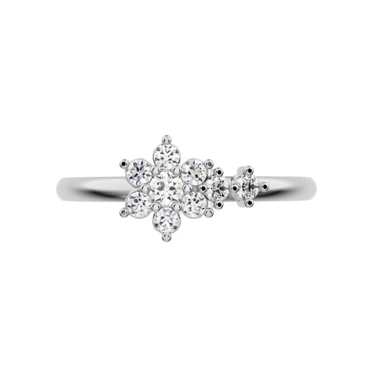 0.15 ct Round Cut Moissanite dainty Minimalist star halo cluster floral simple 14K / 18K Solid White Gold everyday ring