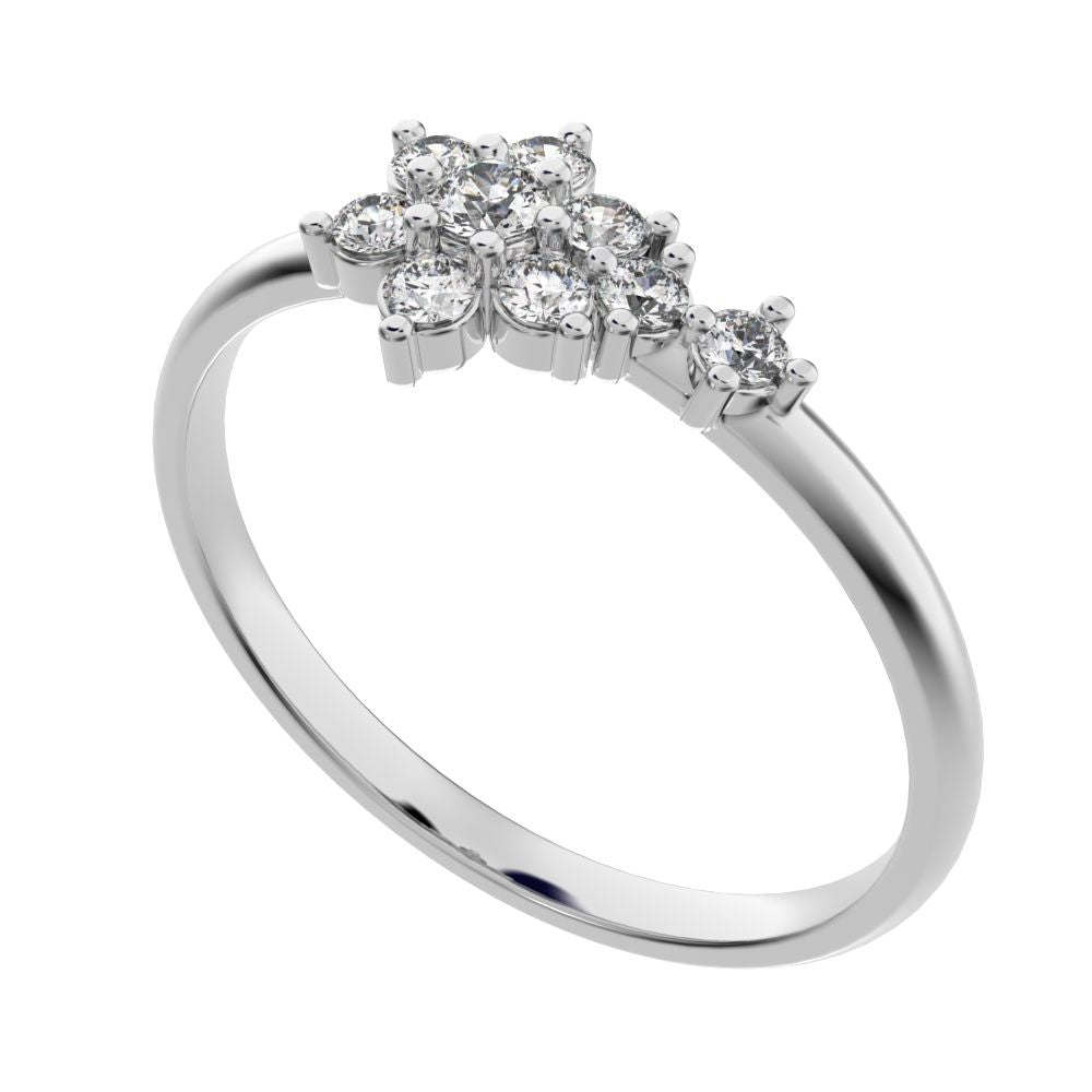 0.15 ct Round Cut Moissanite dainty Minimalist star halo cluster floral simple 14K / 18K Solid White Gold everyday ring